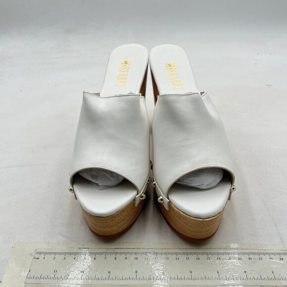 miss left White Platform Chunky High Heel Mules Open Toe Studded Slide Sandals - Picture 3 of 8